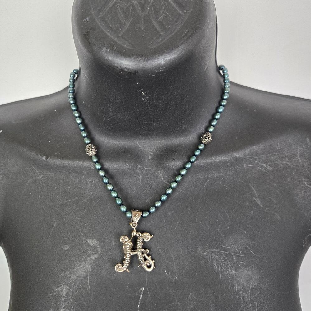 Barbara Bixby Thailand 18k & 925 Pearl Necklace And Initial H Pendant